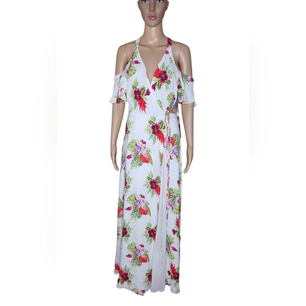 Privacy Please Revolve Acme white floral tropical print Sz Small wrap Maxi Dress - Picture 2 of 9